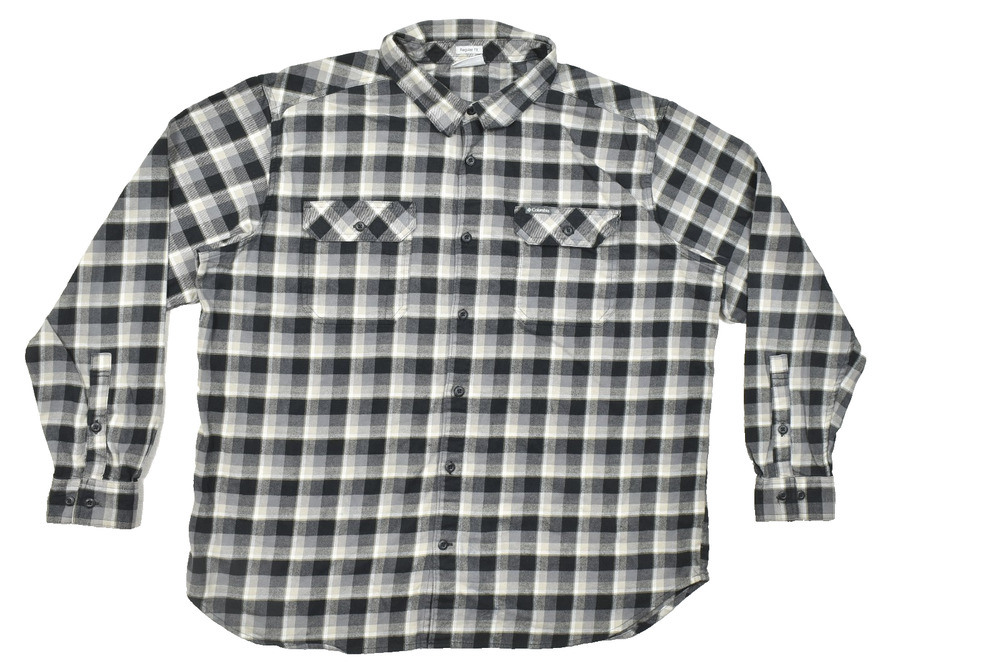 Columbia Men's XXL Regular Fit Flannel Button Down Shirt Black Gray Plaid Long S